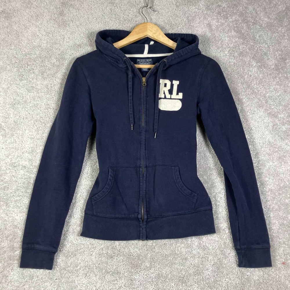 Y2k Polo Jeans Company Hoodie Women S Navy Blue Full Zip RL 67 Fleece Vintage